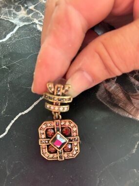 Heidi Daus Gold-Tone amber colored and iridescent crystal earring (one)